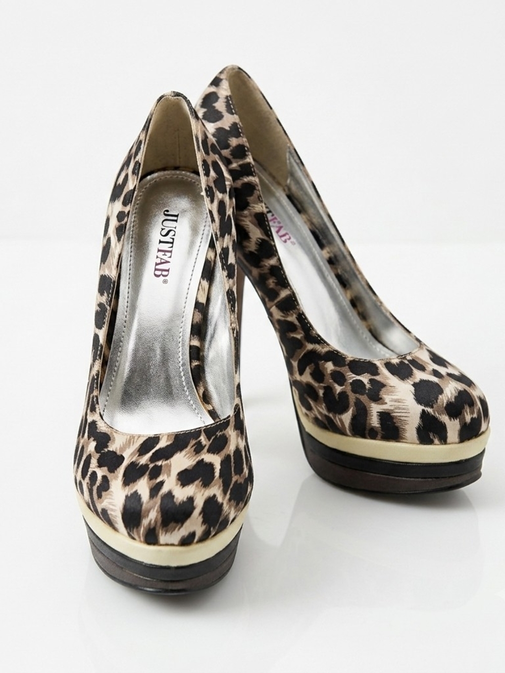 JustFab Leopard Print Platform Pumps in Brown and Black